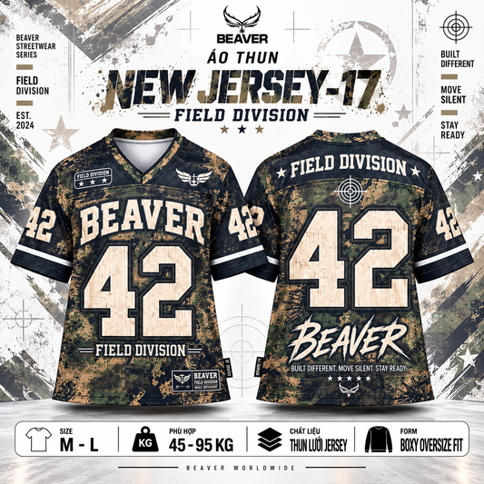 Áo Thun New Jersey BEAVERTEE NJS-17 Nam Nữ, Áo Thun Thể Thao Unisex, Họa Tiết Quân Đội Số 42 Xanh Rêu, Phong Cách Military Streetwear Cá Tính, Jersey Thun Lưới Thoáng Khí, Form Oversize