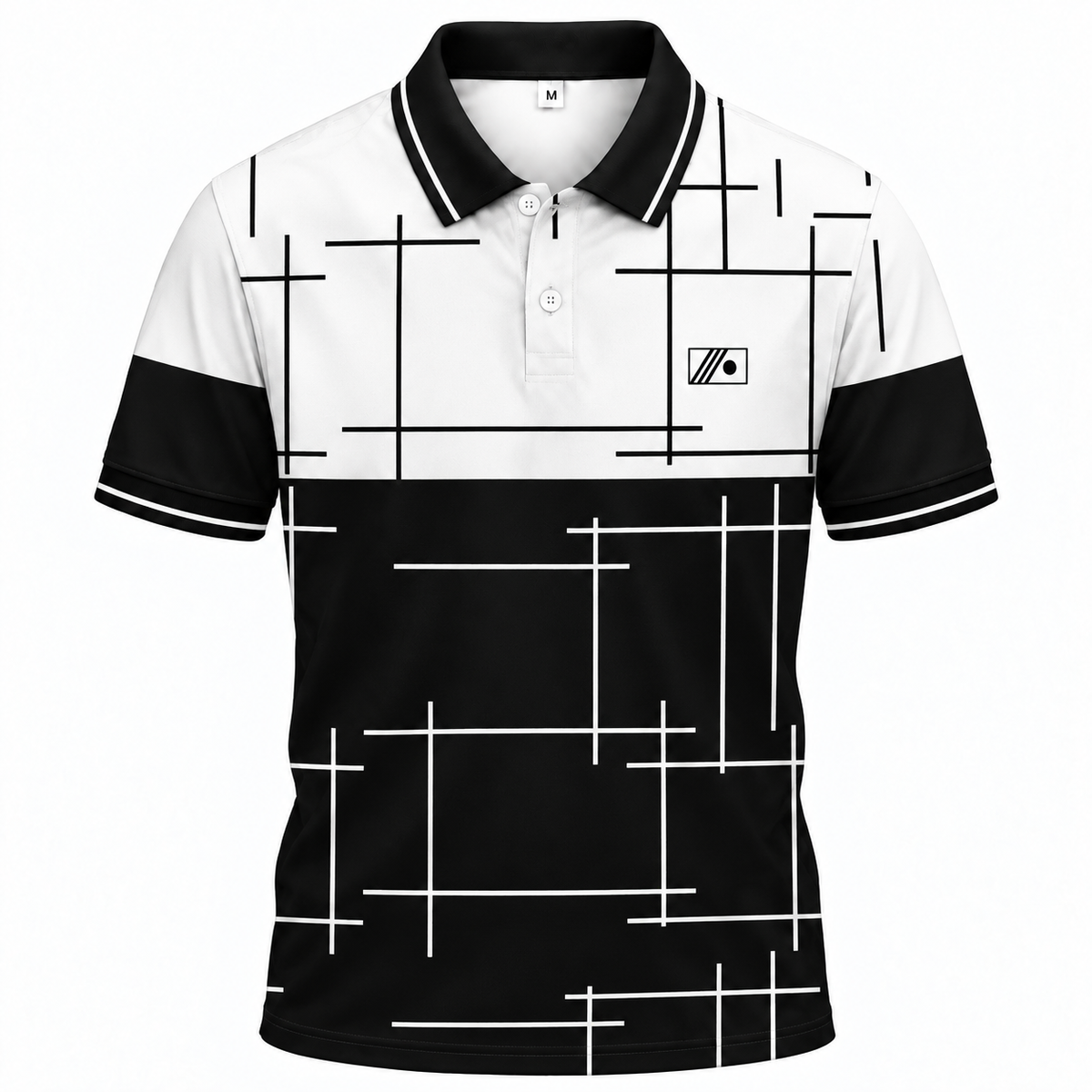 Áo Polo BEAVERTEE INT-60 Nam Nữ, Áo Polo Thể Thao Unisex Phối Màu Trắng Đen Họa Tiết Đường Kẻ Hình Học, Phong Cách Tối Giản Hiện Đại, Vải Poly Thái Co Giãn Thoáng Mát, Regular Fit