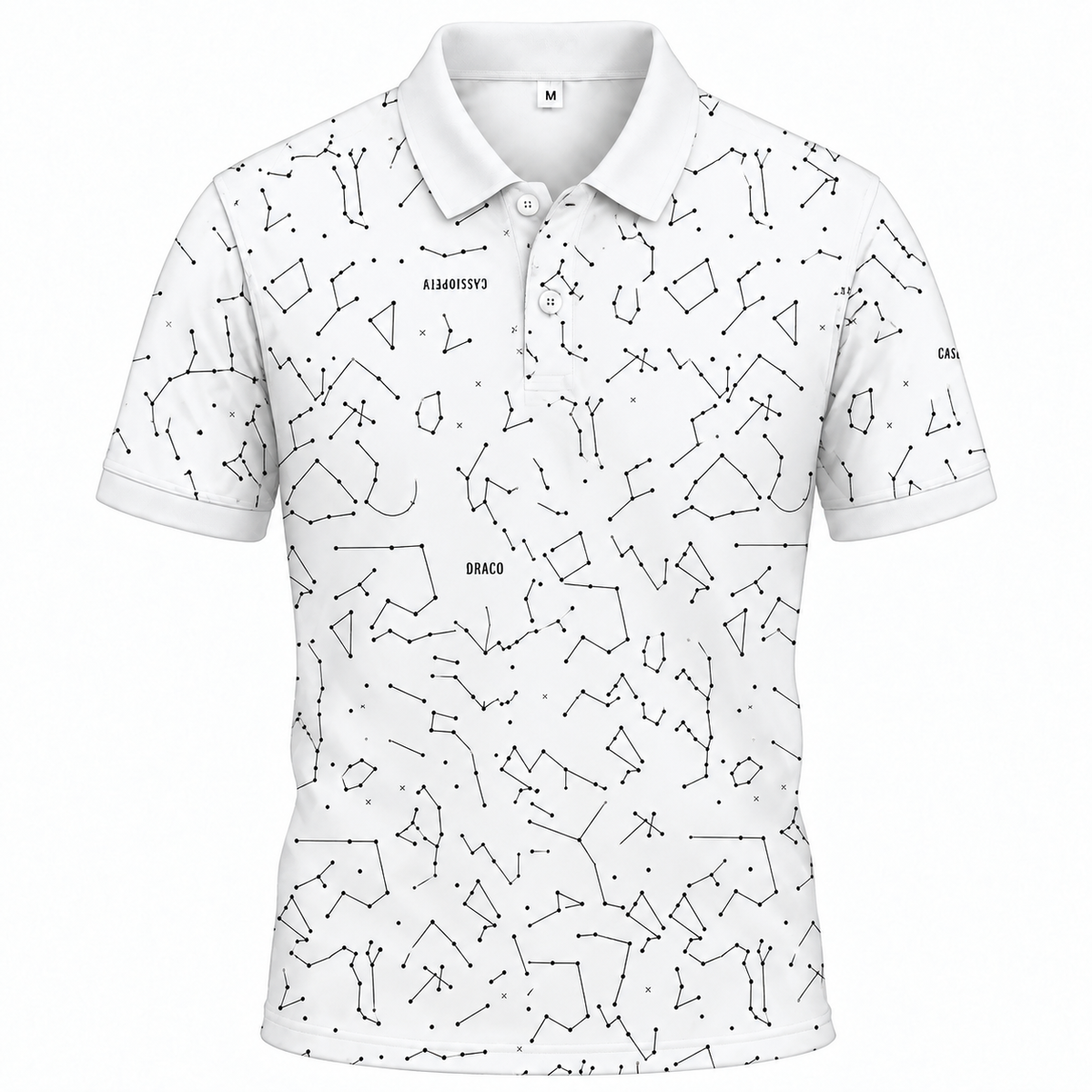 Áo Polo BEAVERTEE INT-11 Nam Nữ, Áo Polo Thể Thao Unisex Họa Tiết Chòm Sao Đen Trên Nền Trắng, Phong Cách Tối Giản Hiện Đại, Vải Poly Thái Co Giãn Thoáng Mát, Regular Fit
