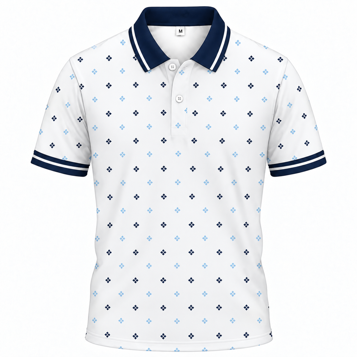 Áo Polo BEAVERTEE INT-96 Nam Nữ, Áo Polo Thể Thao Unisex Họa Tiết Hình Thoi Xanh Navy Xanh Dương Trên Nền Trắng, Phong Cách Tối Giản Thanh Lịch, Vải Poly Thái Co Giãn Thoáng Mát, Regular Fit