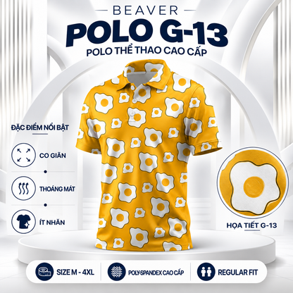 [ HÀNG XUẤT KHẨU ] - Áo Polo Thể Thao BEAVERTEE G-13 Nam Nữ, Golf, Tennis, Pickleball, Cầu Lông, Họa Tiết Trứng Ốp La Vàng Trắng, Vải Poly Co Giãn Mềm Nhẹ, Thoáng Mát Nhanh Khô, Form Vừa Vặn