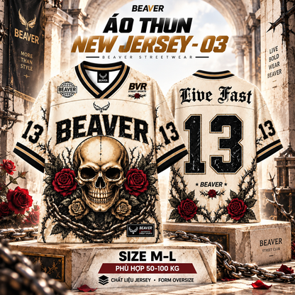 Áo Thun New Jersey BEAVERTEE NJS-03 Nam Nữ, Áo Thun Thể Thao Unisex, Họa Tiết Đầu Lâu Hoa Hồng Số 13, Phong Cách Gothic Streetwear, Jersey Thun Lưới Thoáng Khí, Form Oversize