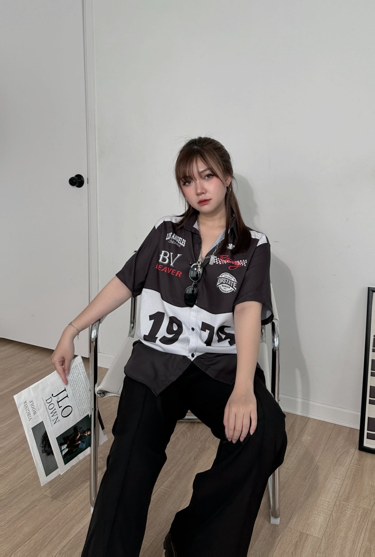Áo Sơ Mi Phối SMR-41 BEAVERTEE Form Rộng Unisex Nam Nữ, Thiết Kế Phối Đen Trắng Đỏ 1974 Cá Tính, Lụa Hàn Mềm Mịn Thoáng Mát