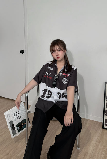Áo Sơ Mi Phối SMR-41 BEAVERTEE Form Rộng Unisex Nam Nữ, Thiết Kế Phối Đen Trắng Đỏ 1974 Cá Tính, Lụa Hàn Mềm Mịn Thoáng Mát