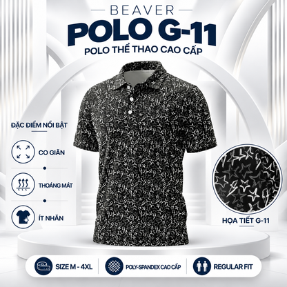 [ HÀNG XUẤT KHẨU ] - Áo Polo Thể Thao BEAVERTEE G-11 Nam Nữ, Golf, Tennis, Pickleball, Cầu Lông, Họa Tiết Ngôi Sao Đen Trắng, Vải Poly Co Giãn Mềm Nhẹ, Thoáng Mát Nhanh Khô, Form Vừa Vặn