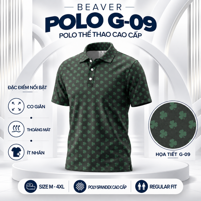 [ HÀNG XUẤT KHẨU ] - Áo Polo Thể Thao BEAVERTEE G-09 Nam Nữ, Golf, Tennis, Pickleball, Cầu Lông, Họa Tiết Cỏ 4 Lá Xanh, Vải Poly Co Giãn Mềm Nhẹ, Thoáng Mát Nhanh Khô, Form Vừa Vặn