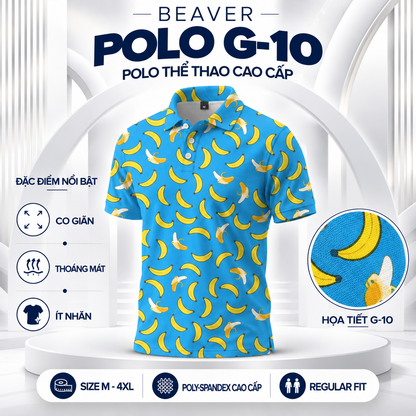 [ HÀNG XUẤT KHẨU ] - Áo Polo Thể Thao BEAVERTEE G-10 Nam Nữ, Golf, Tennis, Pickleball, Cầu Lông, Họa Tiết Quả Chuối Vàng Nền Xanh, Vải Poly Co Giãn Mềm Nhẹ, Thoáng Mát Nhanh Khô, Form Vừa Vặn