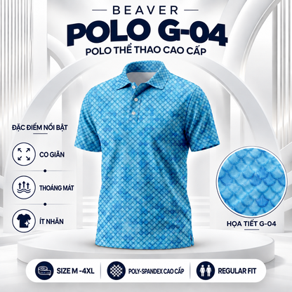 [ HÀNG XUẤT KHẨU ] - Áo Polo Thể Thao BEAVERTEE G-04 Nam Nữ, Golf, Tennis, Pickleball, Cầu Lông, Họa Tiết Vảy Cá Xanh Biển, Vải Poly Co Giãn Mềm Nhẹ, Thoáng Mát Nhanh Khô, Form Vừa Vặn