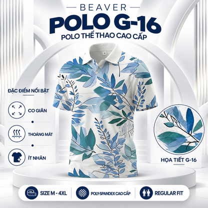 [ HÀNG XUẤT KHẨU ] - Áo Polo Thể Thao BEAVERTEE G-16 Nam Nữ, Golf, Tennis, Pickleball, Cầu Lông, Họa Tiết Lá Xanh, Vải Poly-Spandex Co Giãn Mềm Nhẹ, Thoáng Mát Nhanh Khô, Regular Fit