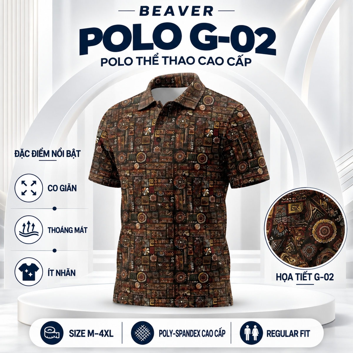 [ HÀNG XUẤT KHẨU ] - Áo Polo Thể Thao BEAVERTEE G-02 Nam Nữ, Golf, Tennis, Pickleball, Cầu Lông, Họa Tiết Thổ Cẩm Retro, Vải Poly Co Giãn Mềm Nhẹ, Thoáng Mát Nhanh Khô, Form Vừa Vặn
