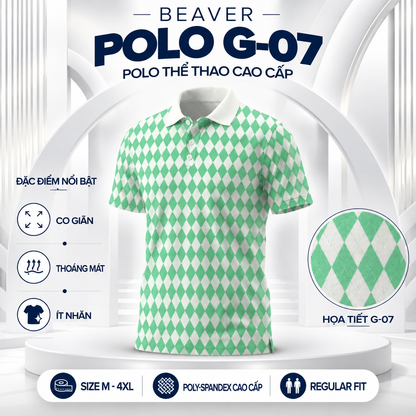 [ HÀNG XUẤT KHẨU ] - Áo Polo Thể Thao BEAVERTEE G-07 Nam Nữ, Golf, Tennis, Pickleball, Cầu Lông, Họa Tiết Hình Học Xanh Mint Trắng, Vải Poly Co Giãn Mềm Nhẹ, Thoáng Mát Nhanh Khô, Form Vừa Vặn