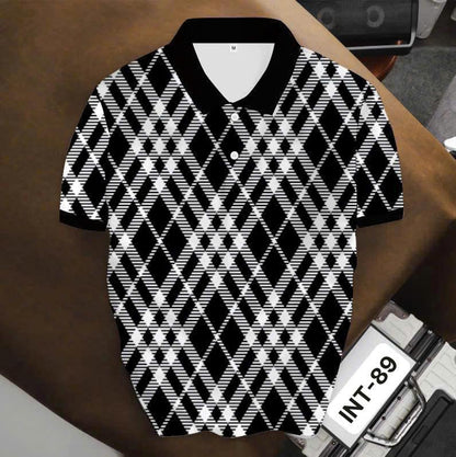Áo Polo BEAVERTEE INT-89 Nam Nữ, Áo Polo Thể Thao Unisex Họa Tiết Hình Thoi Caro Trắng Đen, Phong Cách Tối Giản Cá Tính Hiện Đại, Vải Poly Thái Co Giãn Thoáng Mát, Regular Fit