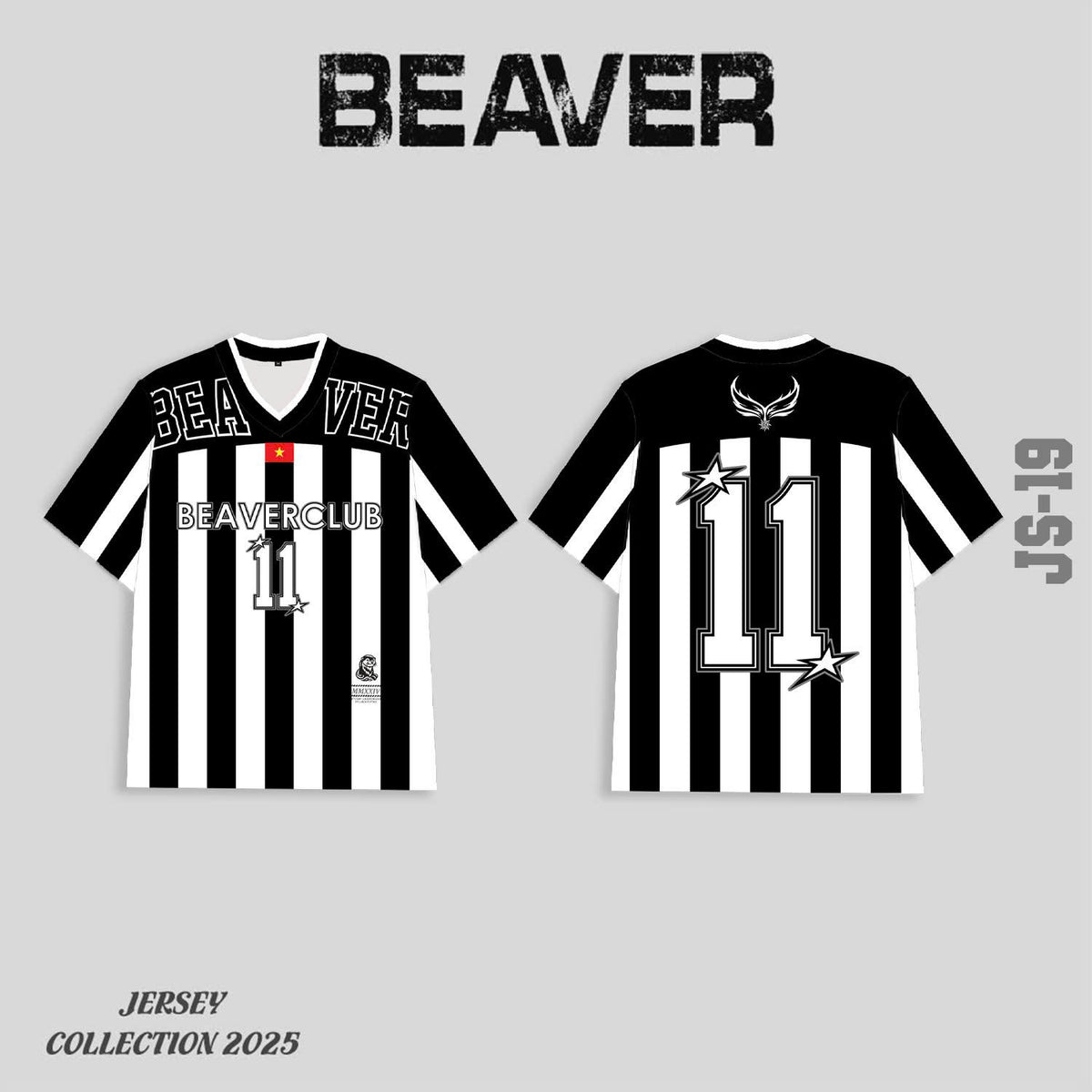 Áo Thun Jersey JS-19 BEAVERTEE Form Rộng Nam Nữ Cổ Tim, Thiết Kế Đen Trắng Sọc Dọc Số 11 BEAVERCLUB Graphic Ngôi Sao Phong Cách Thể Thao Top Sport Cá Tính, Mềm Nhẹ Thoáng Mát