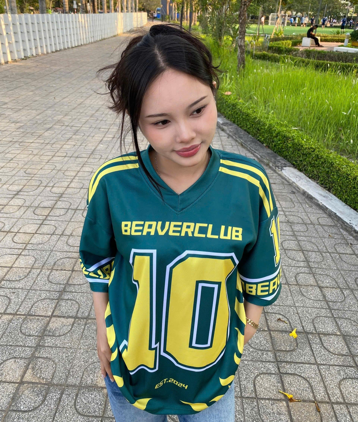 Áo Thun Jersey 03 BEAVERTEE Form Rộng Nam Nữ Cổ Tim, Thiết Kế Xanh Lá Vàng Số 10 Graphic Ngọn Lửa Phong Cách Thể Thao Top Sport Cá Tính, Mềm Nhẹ Thoáng Mát