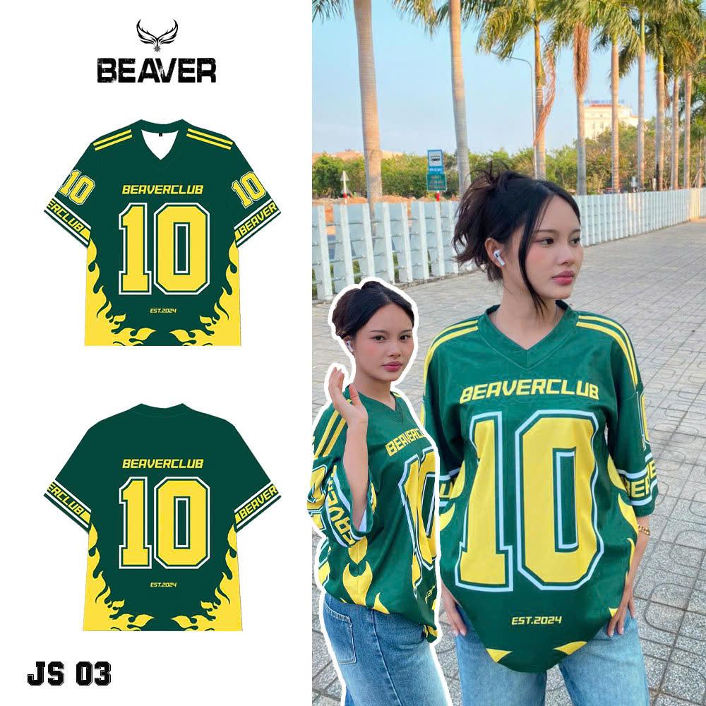 Áo Thun Jersey 03 BEAVERTEE Form Rộng Nam Nữ Cổ Tim, Thiết Kế Xanh Lá Vàng Số 10 Graphic Ngọn Lửa Phong Cách Thể Thao Top Sport Cá Tính, Mềm Nhẹ Thoáng Mát