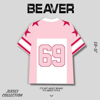 Áo Thun Jersey 02 BEAVERTEE Form Rộng Nam Nữ Cổ Tim Phối Hồng Trắng, Thiết Kế Số 69 Phong Cách Thể Thao Top Sport Cá Tính, Mềm Nhẹ Thoáng Mát