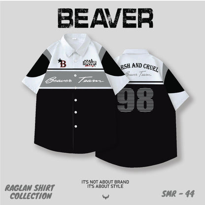 Áo Sơ Mi Phối SMR-44 BEAVERTEE Form Rộng Unisex Nam Nữ, Thiết Kế Phối Đen Trắng Xám Graphic 98 Cá Tính, Lụa Hàn Mềm Mịn Thoáng Mát