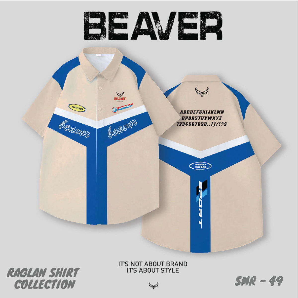 Áo Sơ Mi Phối SMR-49 BEAVERTEE Form Rộng Unisex Nam Nữ, Thiết Kế Phối Kem Xanh Trắng Graphic Retro Cá Tính, Lụa Hàn Mềm Mịn Thoáng Mát