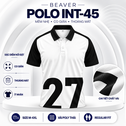 Áo Polo BEAVERTEE INT-45 Nam Nữ, Áo Polo Thể Thao Unisex Trắng Đen Phối Số 27 Cỡ Lớn, Phong Cách Thể Thao Tối Giản Cá Tính, Vải Poly Thái Co Giãn Thoáng Mát, Regular Fit