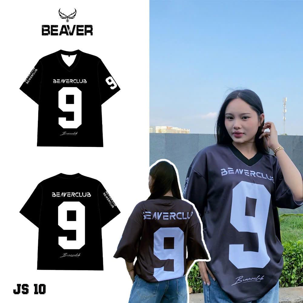 Áo Thun Jersey JS-10 BEAVERTEE Form Rộng Nam Nữ Cổ Tim, Thiết Kế Đen Trắng Số 9 BEAVERCLUB Phong Cách Thể Thao Top Sport Streetwear Cá Tính, Mềm Nhẹ Thoáng Mát