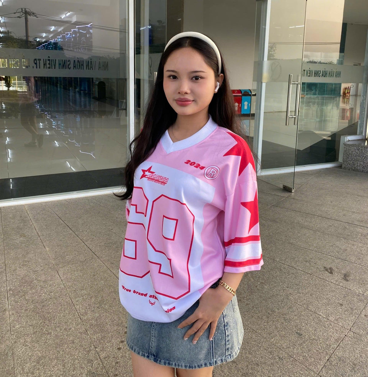 Áo Thun Jersey 02 BEAVERTEE Form Rộng Nam Nữ Cổ Tim Phối Hồng Trắng, Thiết Kế Số 69 Phong Cách Thể Thao Top Sport Cá Tính, Mềm Nhẹ Thoáng Mát