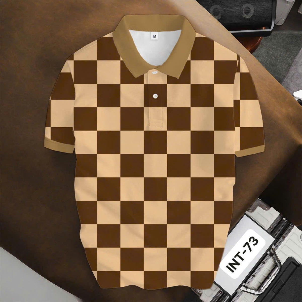 Áo Polo BEAVERTEE INT-73 Nam Nữ, Áo Polo Thể Thao Unisex Họa Tiết Caro Bàn Cờ Nâu Kem, Phong Cách Tối Giản Trẻ Trung, Vải Poly Thái Co Giãn Thoáng Mát, Regular Fit