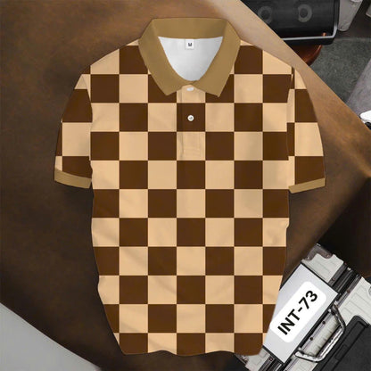 Áo Polo BEAVERTEE INT-73 Nam Nữ, Áo Polo Thể Thao Unisex Họa Tiết Caro Bàn Cờ Nâu Kem, Phong Cách Tối Giản Trẻ Trung, Vải Poly Thái Co Giãn Thoáng Mát, Regular Fit