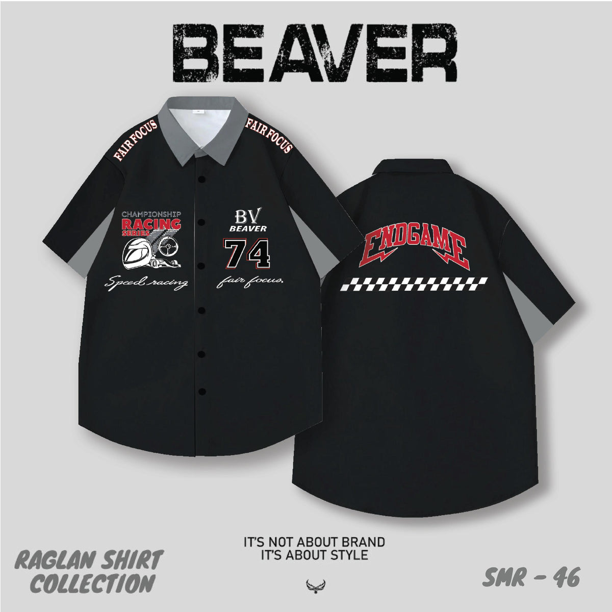 Áo Sơ Mi Phối SMR-46 BEAVERTEE Form Rộng Unisex Nam Nữ, Thiết Kế Đen Xám Đỏ Graphic 74 Endgame Cá Tính, Lụa Hàn Mềm Mịn Thoáng Mát