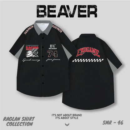 Áo Sơ Mi Phối SMR-46 BEAVERTEE Form Rộng Unisex Nam Nữ, Thiết Kế Đen Xám Đỏ Graphic 74 Endgame Cá Tính, Lụa Hàn Mềm Mịn Thoáng Mát