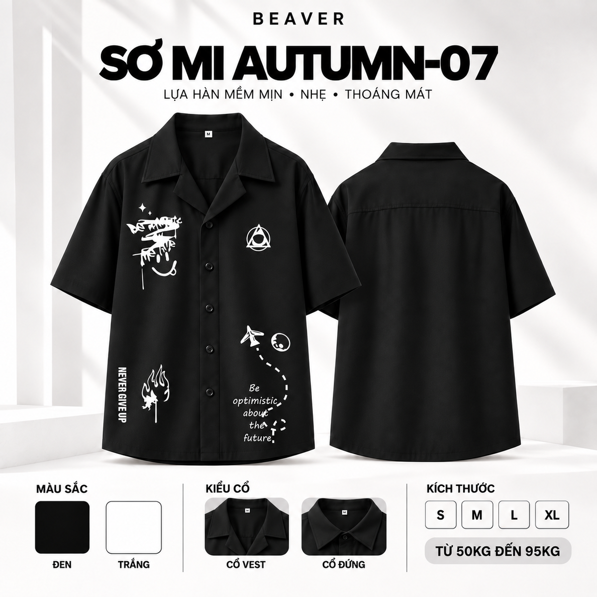 Sơ Mi AUTUMN-07 BEAVERTEE – Bộ Sưu Tập Autumn, Thiết Kế Graphic Biểu Tượng & Typography Truyền Cảm Hứng, Tay Ngắn Nam Nữ Unisex, Lụa Hàn Mềm Mát Thấm Hút, Cổ Vest/Cổ Đứng