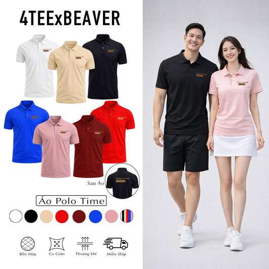 Áo Thun Polo Cổ Bẻ TIME BEAVERTEE Nam Nữ – Vải Poly Thái Co Giãn 4 Chiều, Mềm Nhẹ Thoáng Mát, Nhiều Màu, Form Vừa Vặn Dễ Phối Đồ