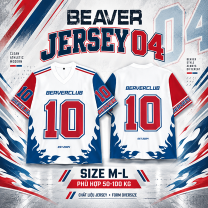 Áo Thun Jersey 04 BEAVERTEE Form Rộng Nam Nữ Cổ Tim, Thiết Kế Trắng Đỏ Xanh Số 10 Graphic Ngọn Lửa Phong Cách Thể Thao Top Sport Cá Tính, Mềm Nhẹ Thoáng Mát