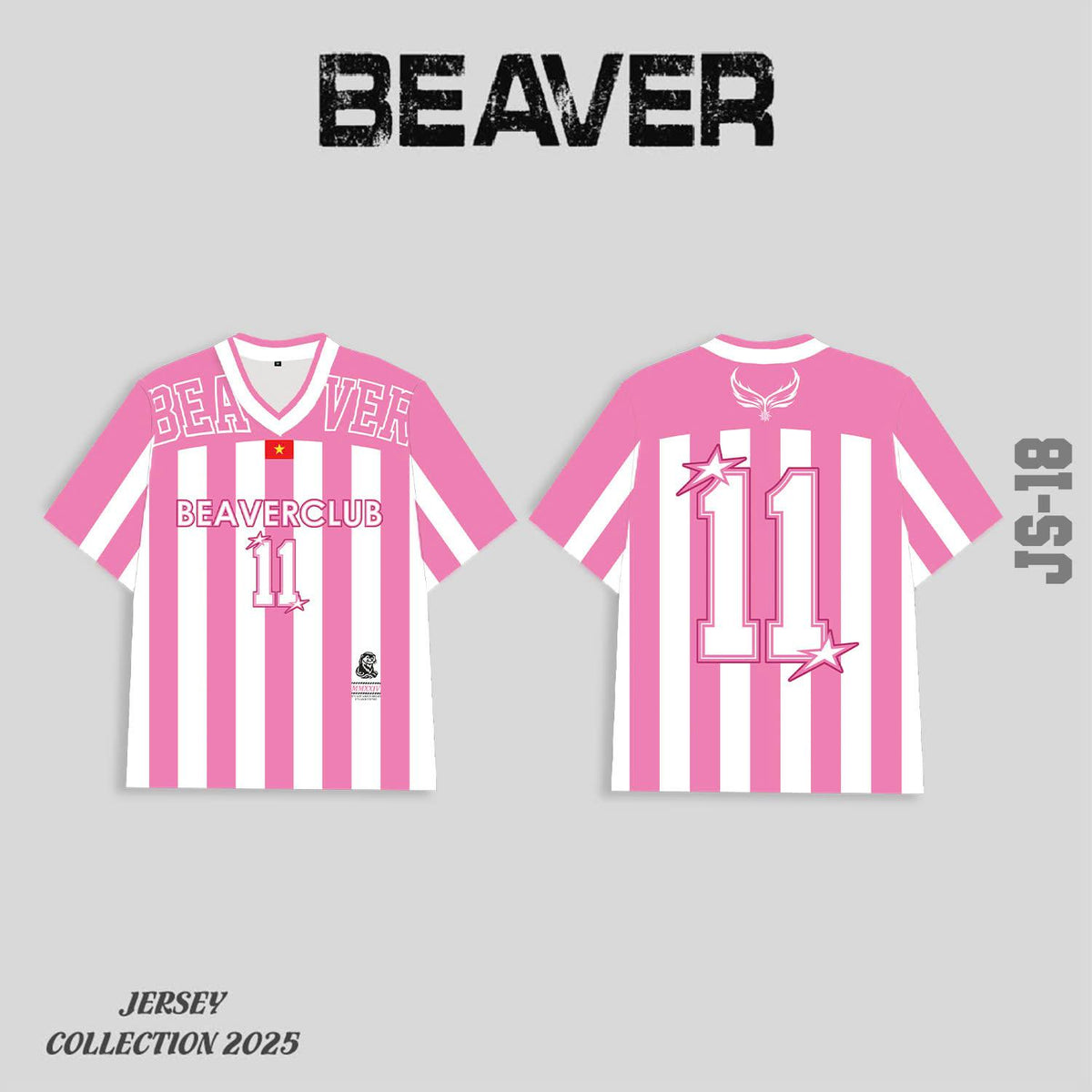 Áo Thun Jersey JS-18 BEAVERTEE Form Rộng Nam Nữ Cổ Tim, Thiết Kế Hồng Trắng Sọc Dọc Số 11 BEAVERCLUB Graphic Ngôi Sao Phong Cách Thể Thao Top Sport Cá Tính, Mềm Nhẹ Thoáng Mát