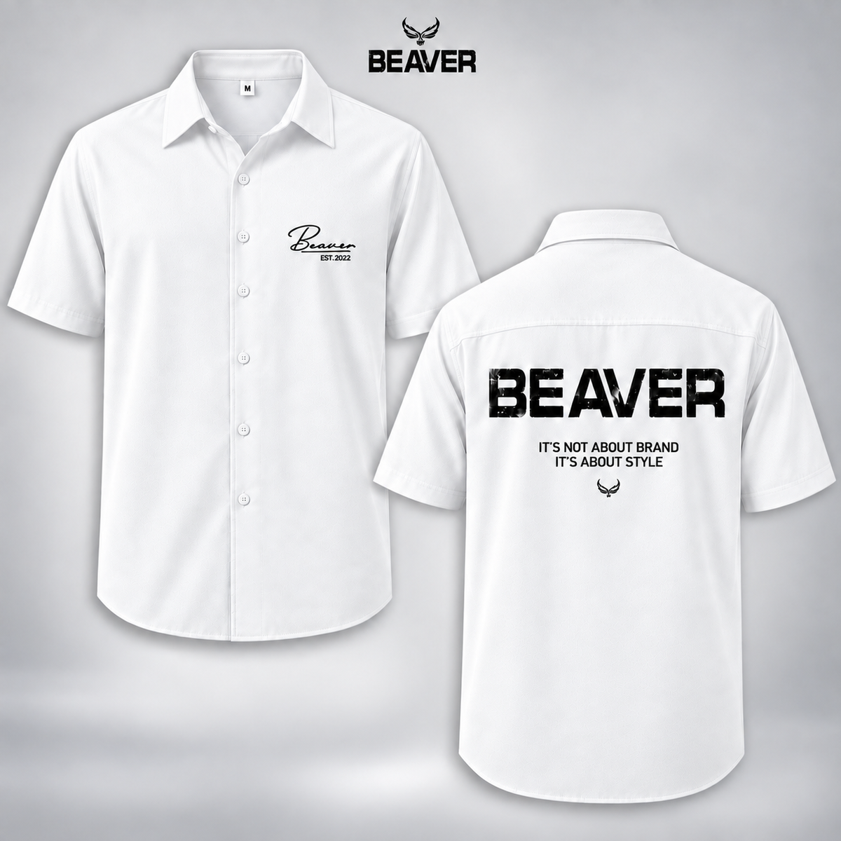 Áo Sơ Mi Chữ Ký BEAVERTEE Nam Nữ – Sơ Mi Tay Ngắn Form Rộng, Vải Lụa Chéo Mát Mẻ Thấm Hút Mồ Hôi, Cổ Vest/Cổ Đứng