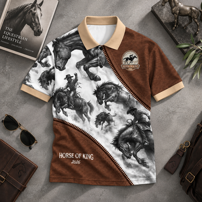 Áo Polo Họa Tiết Ngựa INT-97 BEAVERTEE – Horse of King 2026 Phong Cách Mạnh Mẽ Cá Tính, Nam Nữ Unisex, Vải Poly Mềm Nhẹ Co Giãn Thoáng Mát, Form Vừa Vặn
