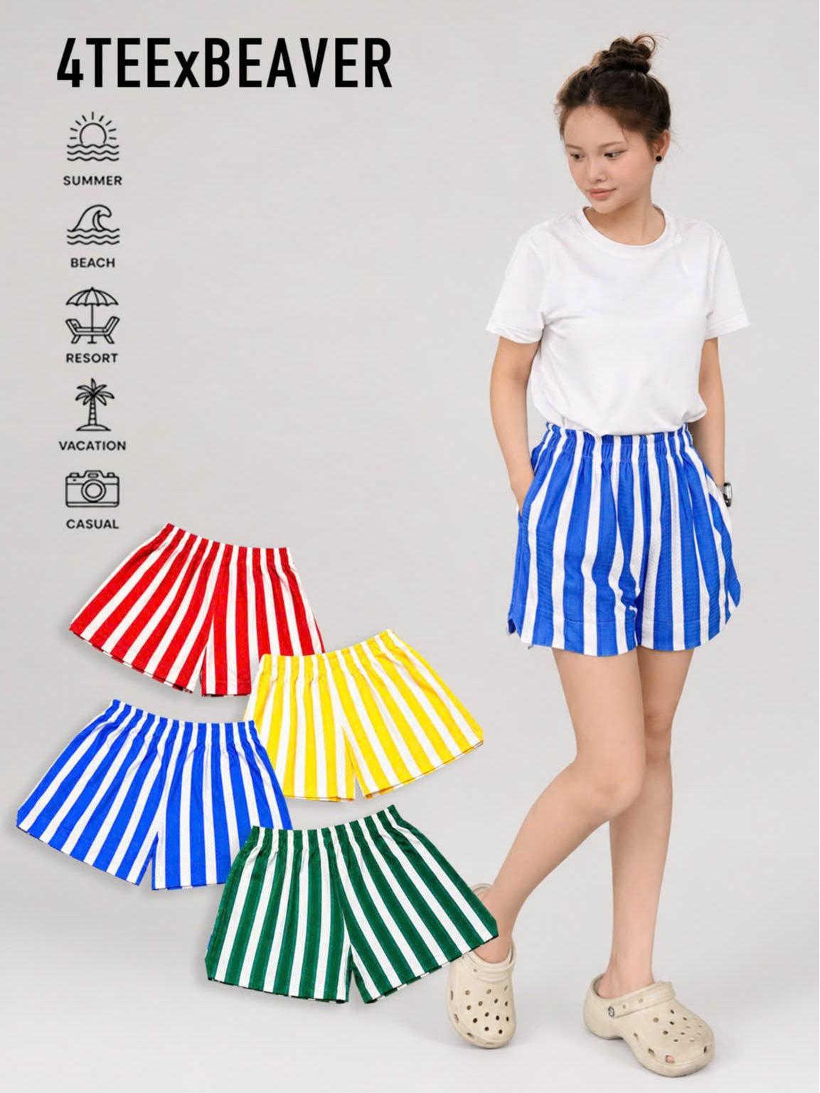 Quần Short Sọc Màu BEAVERTEE Nam Nữ Form Rộng, Vải Thun Mềm Nhẹ Thoáng Mát Co Giãn, Thiết Kế Sọc Đỏ Vàng Xanh Dương Xanh Lá, Phong Cách Đi Biển Du Lịch Mùa Hè