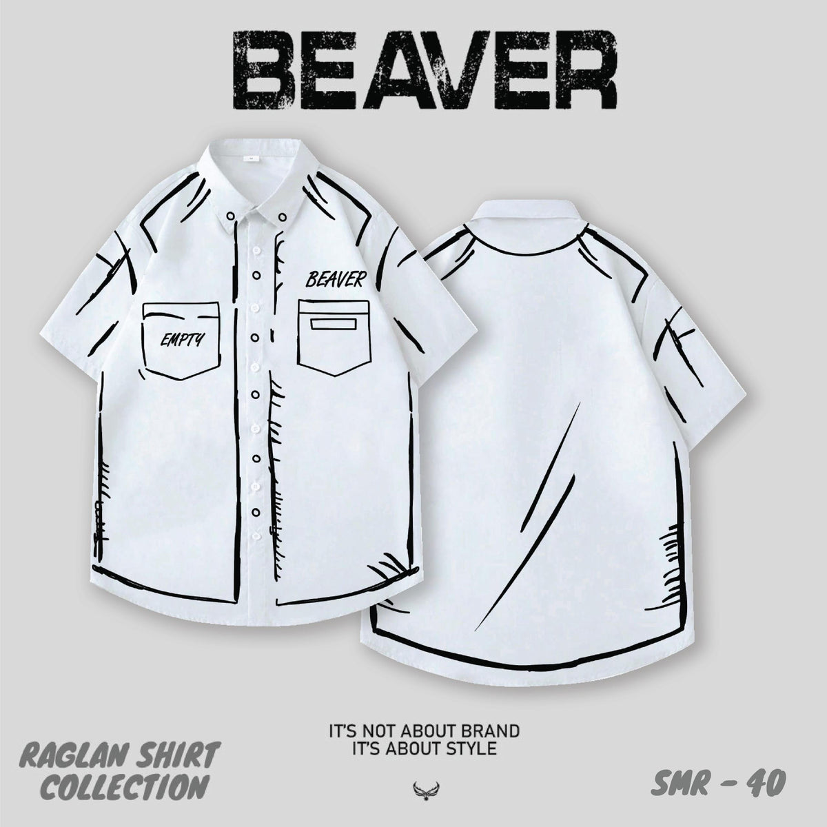 Áo Sơ Mi Phối SMR-40 BEAVERTEE Form Rộng Unisex Nam Nữ, Thiết Kế Nét Vẽ Đen Trắng Tối Giản Cá Tính, Lụa Hàn Mềm Mịn Thoáng Mát