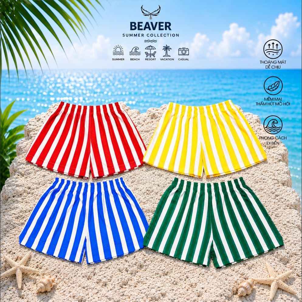 Quần Short Sọc Màu BEAVERTEE Nam Nữ Form Rộng, Vải Thun Mềm Nhẹ Thoáng Mát Co Giãn, Thiết Kế Sọc Đỏ Vàng Xanh Dương Xanh Lá, Phong Cách Đi Biển Du Lịch Mùa Hè