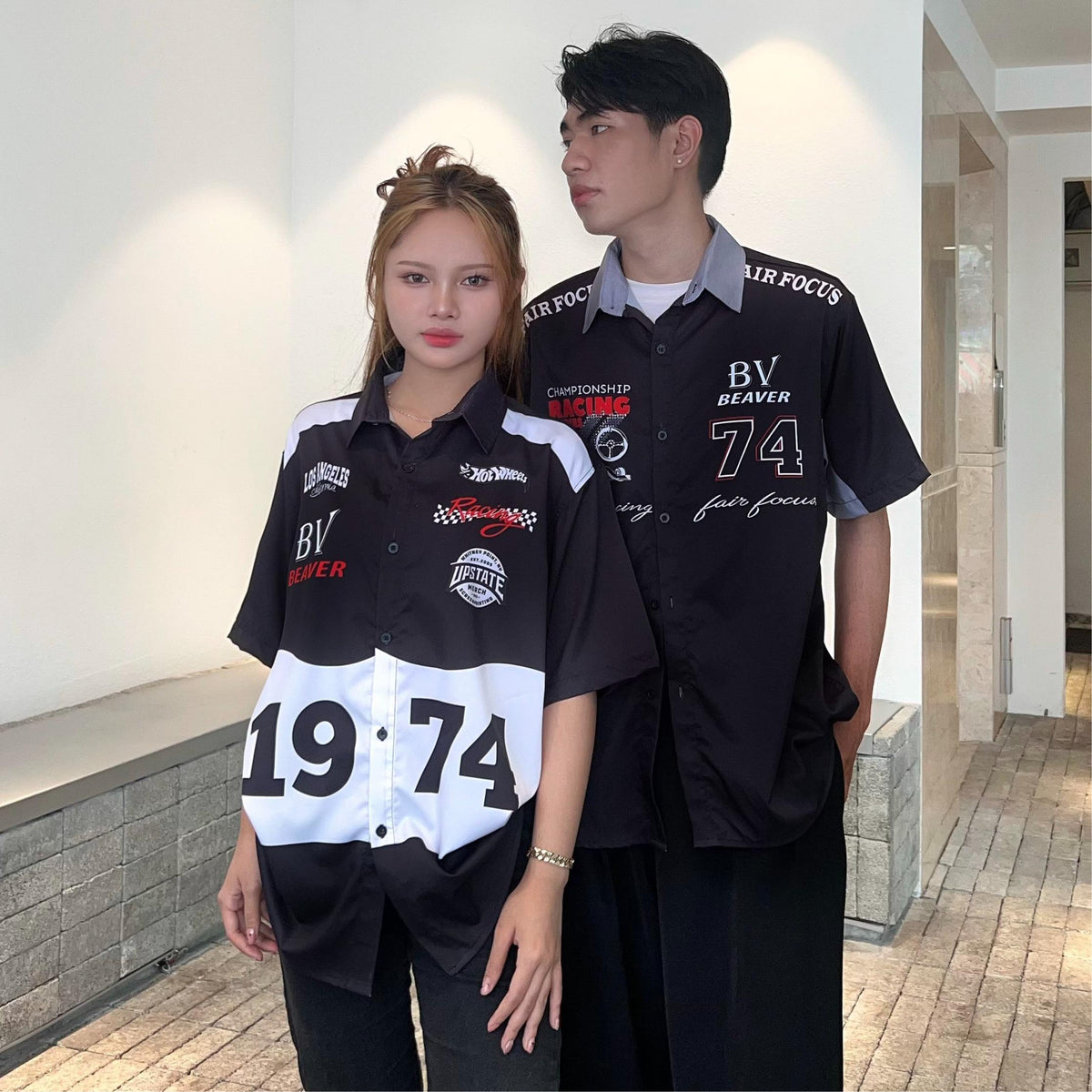 Áo Sơ Mi Phối SMR-46 BEAVERTEE Form Rộng Unisex Nam Nữ, Thiết Kế Đen Xám Đỏ Graphic 74 Endgame Cá Tính, Lụa Hàn Mềm Mịn Thoáng Mát