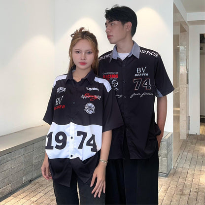 Áo Sơ Mi Phối SMR-46 BEAVERTEE Form Rộng Unisex Nam Nữ, Thiết Kế Đen Xám Đỏ Graphic 74 Endgame Cá Tính, Lụa Hàn Mềm Mịn Thoáng Mát