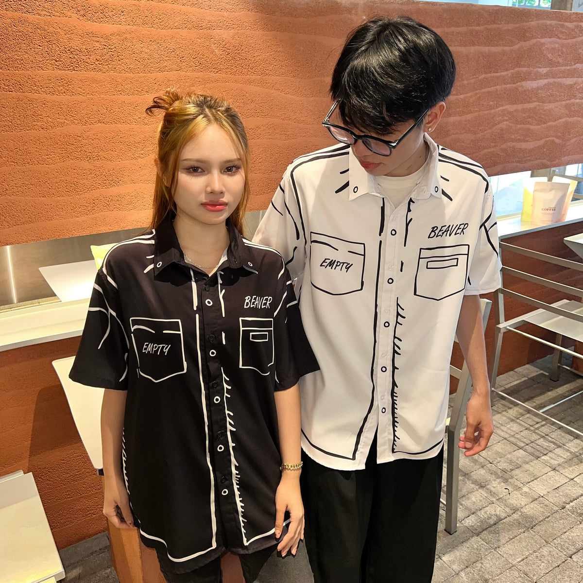 Áo Sơ Mi Phối SMR-39 BEAVERTEE Form Rộng Unisex Nam Nữ, Thiết Kế Nét Vẽ Đen Trắng Cá Tính, Lụa Hàn Mềm Mịn Thoáng Mát