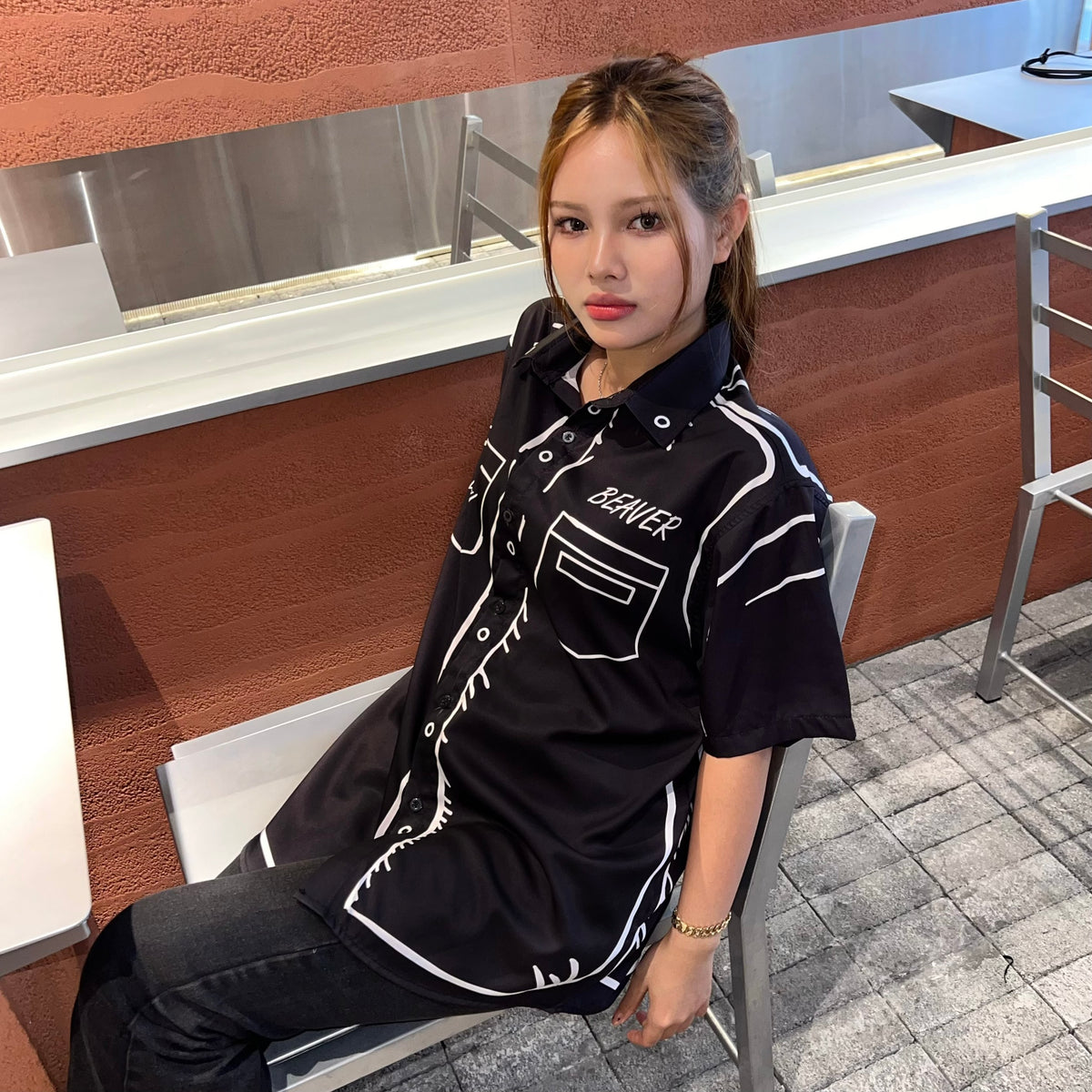 Áo Sơ Mi Phối SMR-39 BEAVERTEE Form Rộng Unisex Nam Nữ, Thiết Kế Nét Vẽ Đen Trắng Cá Tính, Lụa Hàn Mềm Mịn Thoáng Mát